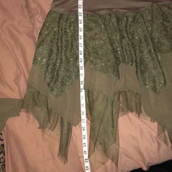 Olive Lace Top; Lace Overlay and Ruffle Undertank - Picture 7 of 7